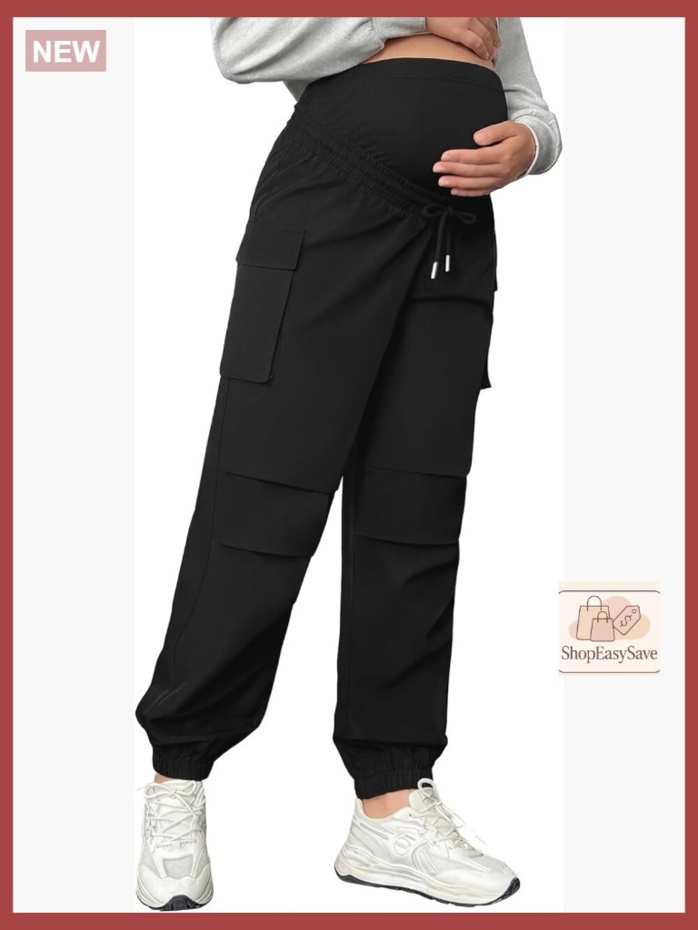 Maternity Cargo Joggers Over The Belly Sweatpants Quick-Dry Stretch Scrub Pants